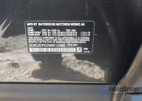 2022 BMW X3 xDrive30I from USA, damaged, VIN 5UX53DP02N9K12488